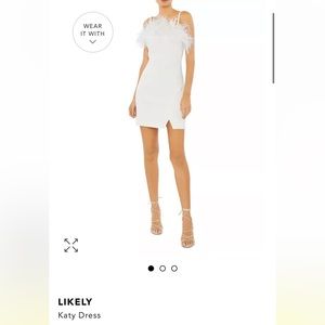 Likely Katy Dress, white ostrich feathers with removal spaghetti straps